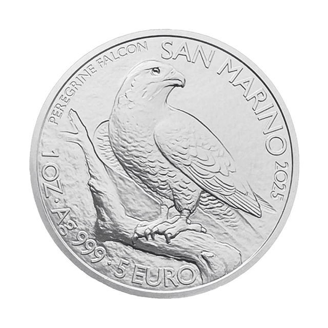 San Marino - 5.00 Euro Falcão Peregrino 1 Oz Prata