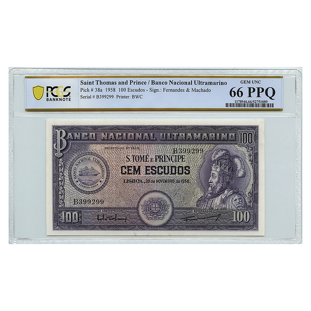São Tomé e Principe - 100 Escudos 1958 Pick 38a PCGS 66