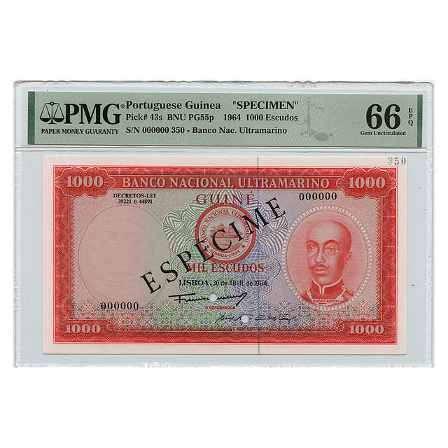 Guiné - 1000 Escudos 1964 Pick 43s PMG 66