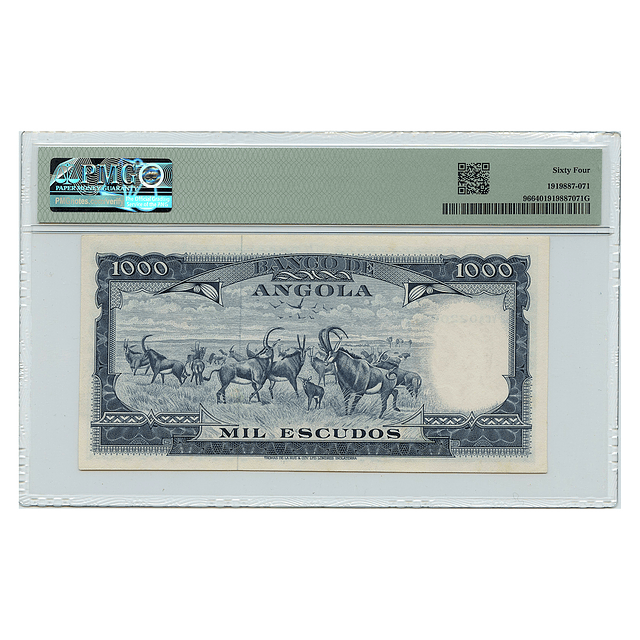 Angola - 1000 Escudos 1962 Pick 96 PMG 64