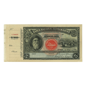5 000 Réis do Banco Nacional Ultramarino – Cabo Verde - 1 de março de 1909 