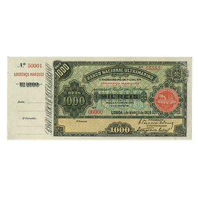1 000 Réis do Banco Nacional Ultramarino – Lourenço Marques - 1 de março de 1909