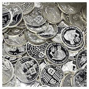 Lote de 1 Kg de Prata Fina de Moedas em Prata 925