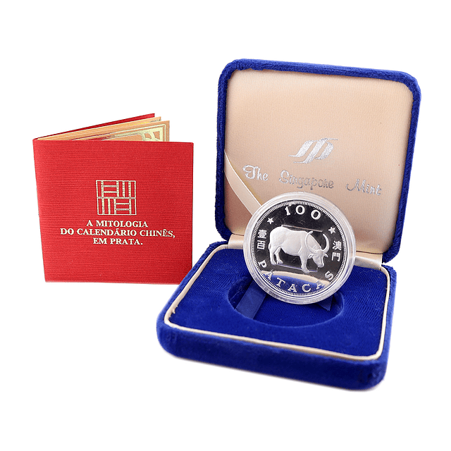 Macau - 100 Patacas 1985 Ano do Búfalo Prata-Proof 