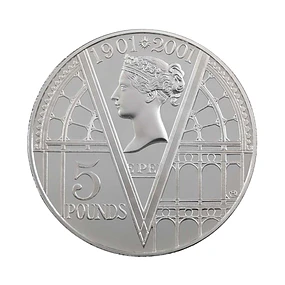 UK 5 Pounds 2001 Centenário da Era Vitoriana Prata-Proof