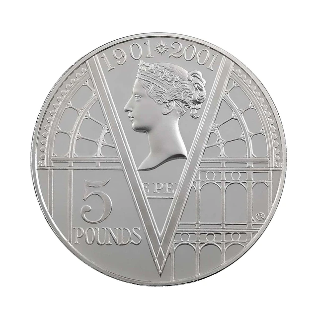 UK 5 Pounds 2001 Centenário da Era Vitoriana Prata-Proof