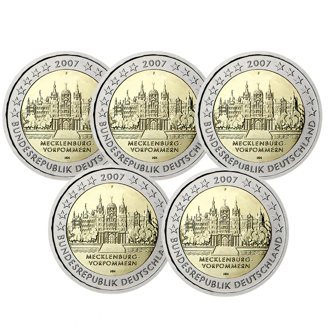 Alemanha - 2.00 Euro Mecklenburg‑Vorpommern 2007 Conjunto 5 letras (A, D, F, G, J)