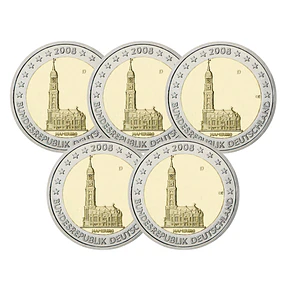 Alemanha - 2.00 Euro Igreja de São Miguel 2008 Conjunto 5 letras (A, D, F, G, J)