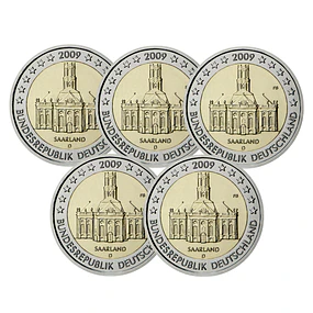 Alemanha - 2.00 Euro Sarre (Ludwigskirche) 2009 Conjunto 5 letras (A, D, F, G, J)