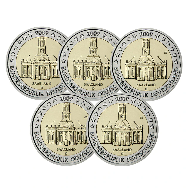 Alemanha - 2.00 Euro Sarre (Ludwigskirche) 2009 Conjunto 5 letras (A, D, F, G, J)