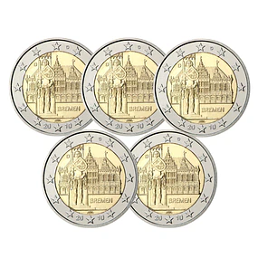 Alemanha - 2.00 Euro Bremen (Câmara Municipal e Roland) 2010 Conjunto 5 letras (A, D, F, G, J) 