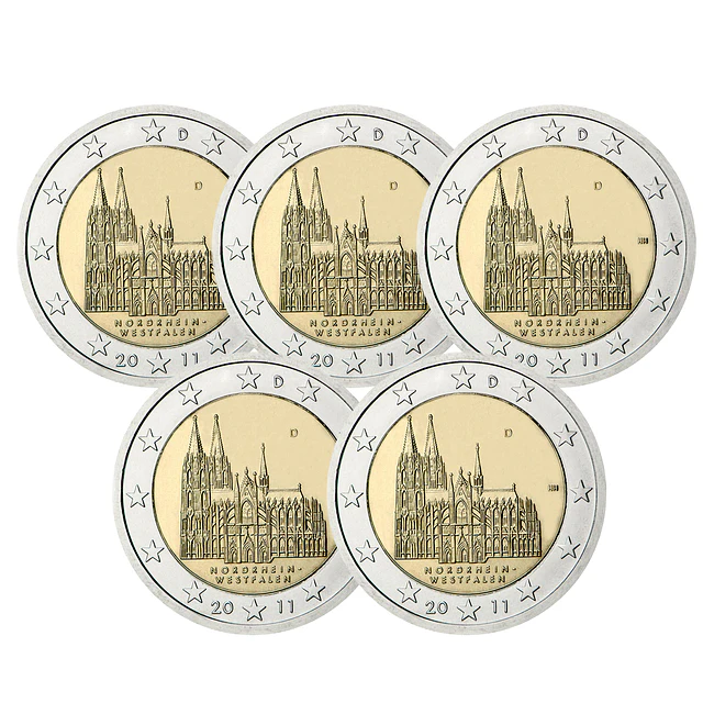 Alemanha - 2.00 Euro Nordrhein‑Westfalen (Catedral de Colónia) 2011 Conjunto 5 letras (A, D, F, G, J) 