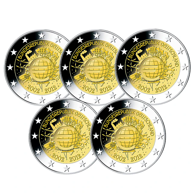 Alemanha - 2.00 Euro 10 Anos do Euro 2012 Conjunto 5 letras (A, D, F, G, J)  
