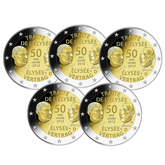 Alemanha - 2.00 Euro Tratado do Eliseu 2013 Conjunto 5 letras (A, D, F, G, J)