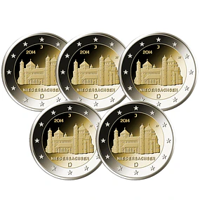 Alemanha - 2.00 Euro Baixa Saxónia (Igreja de São Miguel de Hildesheim) 2014 Conjunto 5 letras (A, D, F, G, J) 