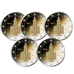 Alemanha - 2.00 Euro Hesse (Igreja de São Paulo – Paulskirche) 2015 Conjunto 5 letras (A, D, F, G, J) 