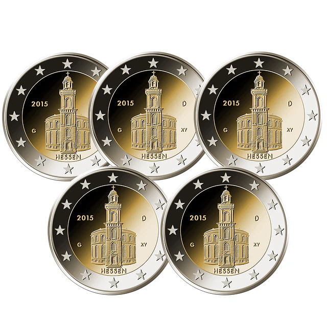 Alemanha - 2.00 Euro Hesse (Igreja de São Paulo – Paulskirche) 2015 Conjunto 5 letras (A, D, F, G, J) 