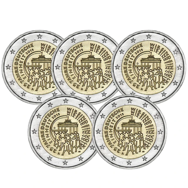 Alemanha - 2.00 Euro 25 Anos da Reunificação Alemã 2015 Conjunto 5 letras (A, D, F, G, J)