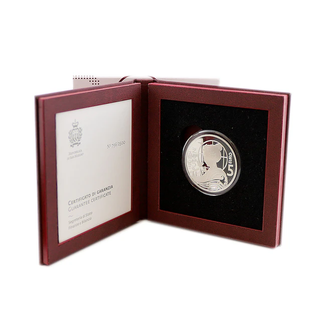 San Marino - 5.00 Euro 2024 - 100.º Aniversário da Morte de Giacomo Puccini (Prata-Proof) 