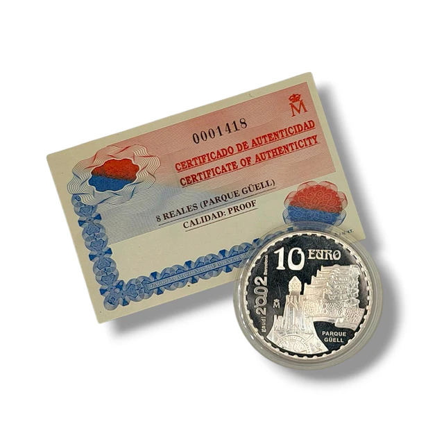 Espanha - 10.00 Euros Parque Guell 2002 Prata-Proof