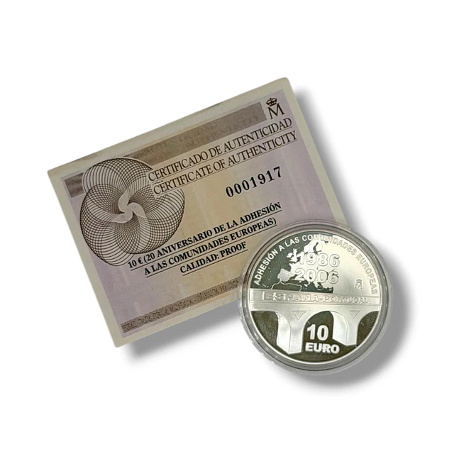 Espanha - 10.00 Euros 20 Aniversário da Adesão UE 2006 Prata-Proof 