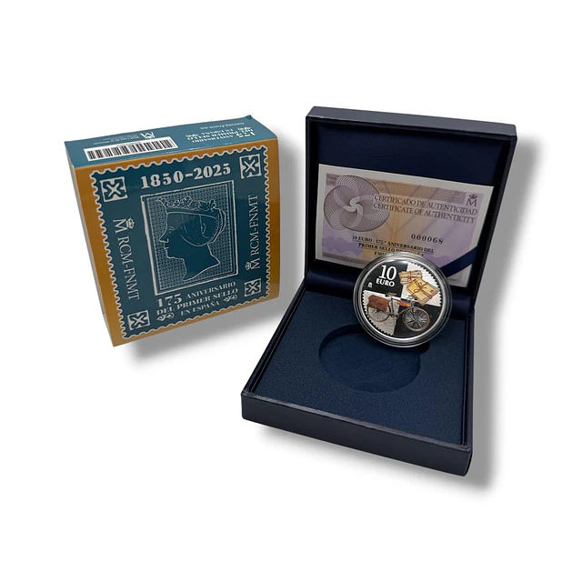 Espanha - 10.00 Euros 175 Aniversário do Primeiro Selo Postal 2025 Prata-Proof 