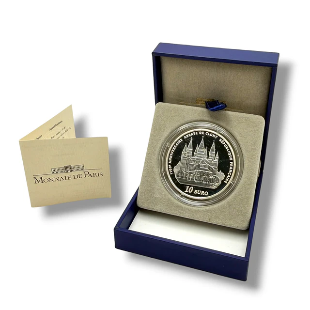 França - 10 Euro 1100º Aniversário da Abadia de Cluny 2010 - Prata-Proof 