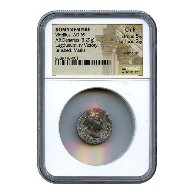 Império Romano – Vitélio (69 d.C.) – Denário AR – NGC Ch F