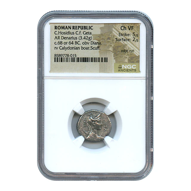 República Romana – C. Hosidius C.f. Geta – Denário AR – c. 68/64 a.C. – NGC Ch VF