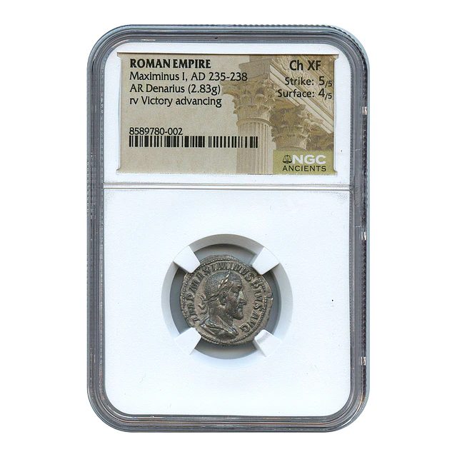 Império Romano – Maximino I Trácio (235–238 d.C.) – Denário AR – NGC Ch XF