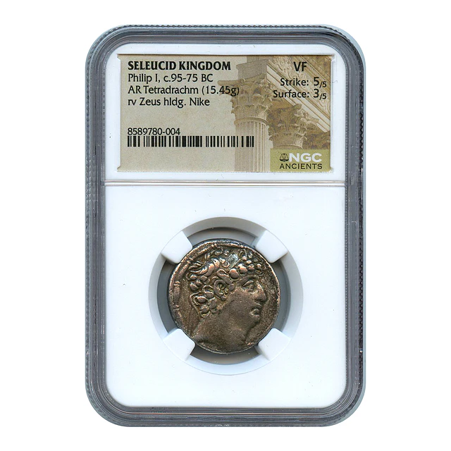 Reino Selêucida – Filipe I Filadelfo (c. 95–75 a.C.) – Tetradracma AR – NGC VF