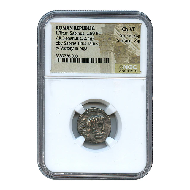 República Romana – L. Titurius L.f. Sabinus – Denário AR – c. 89 a.C. – NGC Ch VF