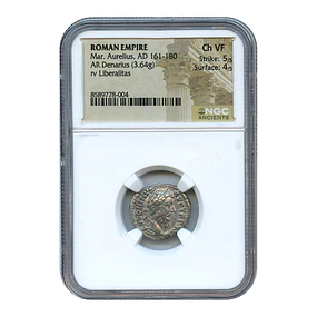 Império Romano – Marco Aurélio – Denário AR – 161–180 d.C. – NGC Ch VF