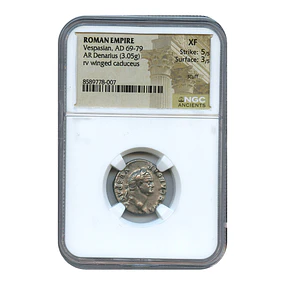 Império Romano – Vespasiano – Denário AR – 69–79 d.C. – NGC XF