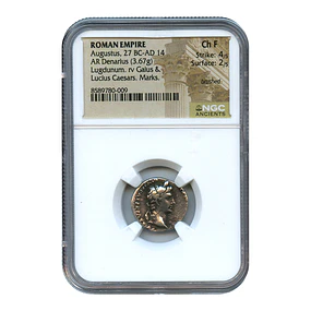 Império Romano – Augusto – Denário AR – 27 a.C.–14 d.C. – NGC Choice Fine