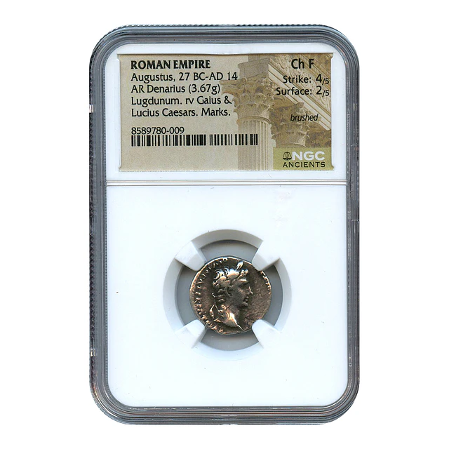 Império Romano – Augusto – Denário AR – 27 a.C.–14 d.C. – NGC Choice Fine