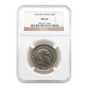 Espanha – Francisco Franco – 50 Pesetas 1957 *69 – NGC MS 64
