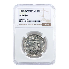 10 Escudos 1948 – Prata – NGC MS 64+