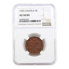 Angola – 5 Centavos 1924 – Bronze – NGC AU58 BN