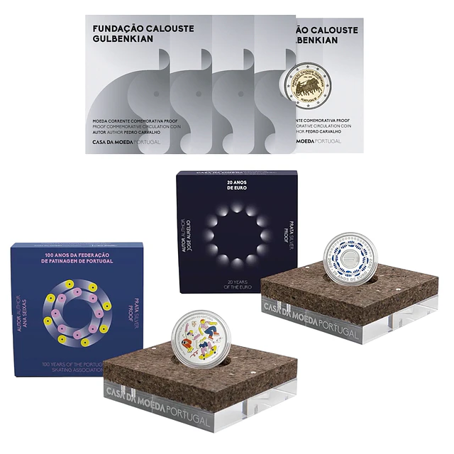 Set Proof - 2 Euro Calouste Glubenkian + 5 Euro Patinagem + 5 Euro 20 Anos Euro