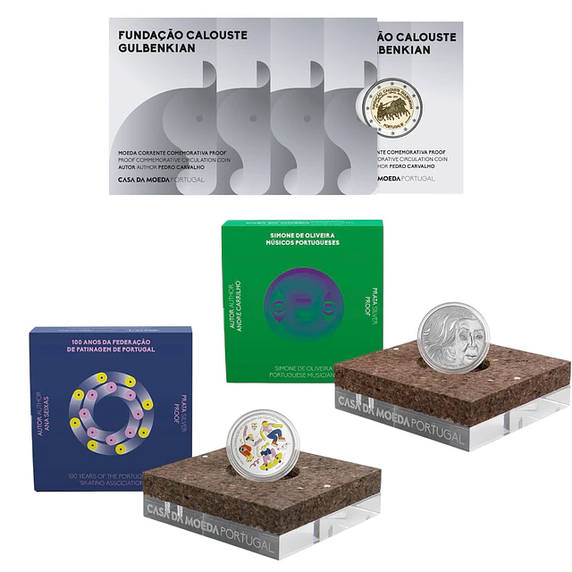 Set Proof - 2 Euro Calouste Glubenkian + 5 Euro Simone de Oliveira + 5 Euro Patinagem 