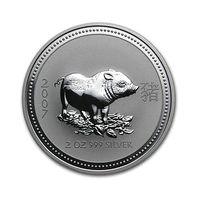 Austrália - 2 Dollars 2 Oz Prata Série Lunar Ano do Porco 2007 