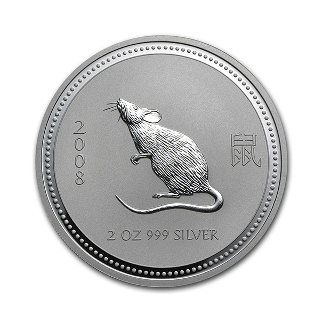 Austrália - 2 Dollars 2 Oz Prata Série Lunar Ano do Rato 2008