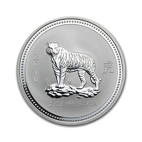 Austrália - 2 Dollars 2 Oz Prata Série Lunar Ano do Tigre 2010