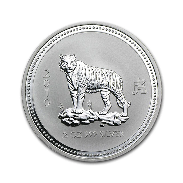 Austrália - 2 Dollars 2 Oz Prata Série Lunar Ano do Tigre 2010