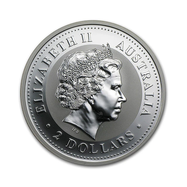 Austrália - 2 Dollars 2 Oz Prata Série Lunar Ano do Cavalo 2002