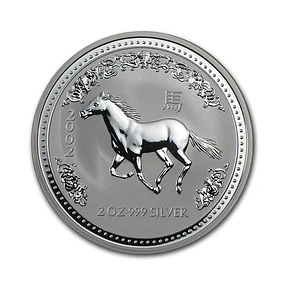 Austrália - 2 Dollars 2 Oz Prata Série Lunar Ano do Cavalo 2002