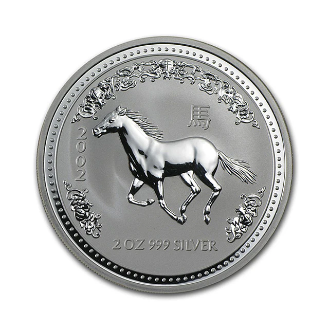 Austrália - 2 Dollars 2 Oz Prata Série Lunar Ano do Cavalo 2002