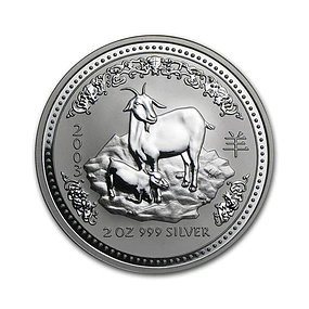 Austrália - 2 Dollars 2 Oz Prata Série Lunar Ano da Cabra 2003
