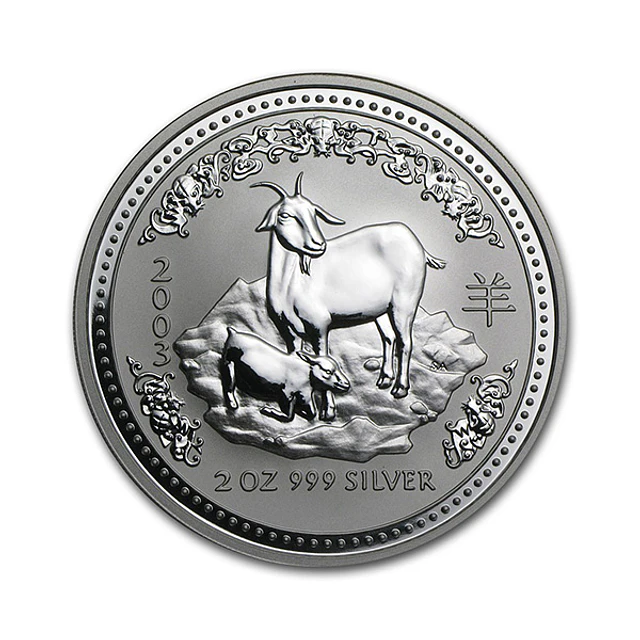 Austrália - 2 Dollars 2 Oz Prata Série Lunar Ano da Cabra 2003